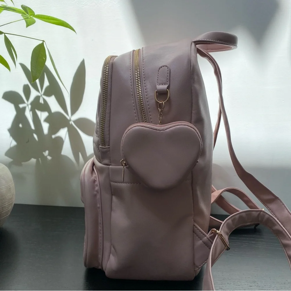 Like Dreams Crush Embossing Pink Quilted Heart-Patterned Backpack
